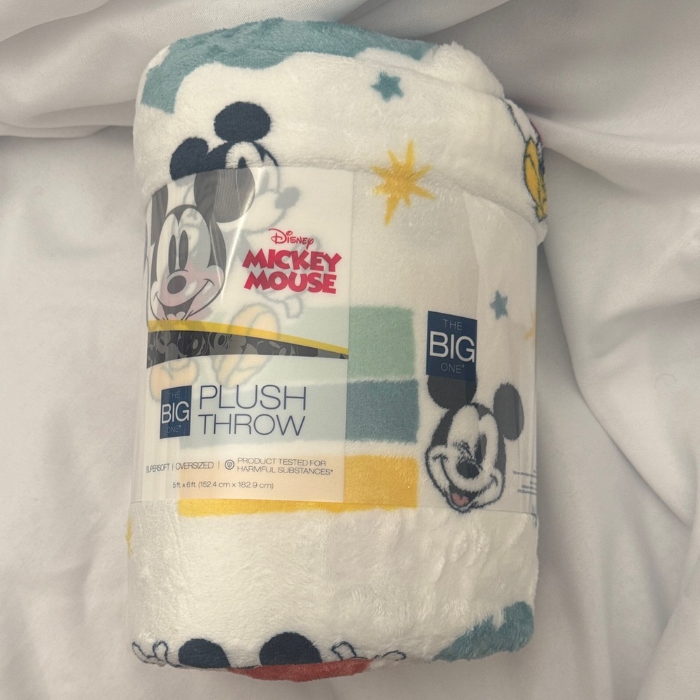 Disney Mickey Mouse Big Plush Throw - White, Blue, Yellow